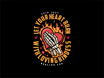 Hand Skull Hold Heart Burn badge bring burn cartoon deep distressed heart hold illustration logo love old onfire retro romantic skull sweet tshirt design typography vintage
