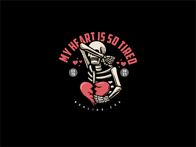 Skull Sad Because Broken Heart badge break broken cartoon cry distressed heart hurt illustration logo love old retro romantic sad skull sweet tshirt design typography vintage