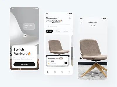 StyFurn - Furniture Mobile App app apps chair clean dark furniture minimalist mobile price table ui ux