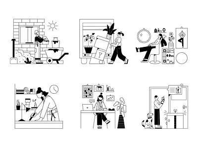 Black&white spot illustrations black and white business character character design illustration illustration 2d in the office line art line illustration minimal art outlined illustration scene spot illustration vector vector art web illustration