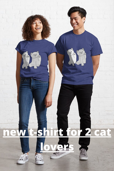New t-shirt for cat lovers 2 cat pose hands up cat cat lovers graphic design illustration image t shirt