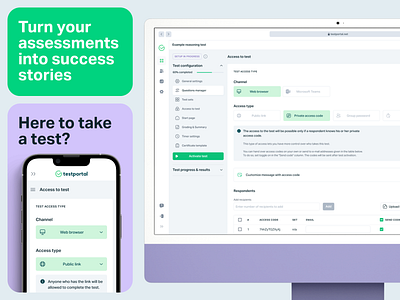 Testportal – Web App. Access to test clean design interface interface design layout minimal product design responsive design settings ui uiux unikorns ux web web app web app design web design