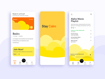 Meditation App Design app breath case study deep focus design figma focus lifestyle meditation meditation app meditation app design mobile online relax stay calm ui ux wellness yellow