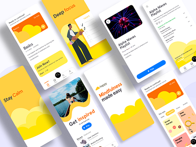 Meditation App Design app breath case study design figma focus happy lifestyle meditation meditation app meditation app design mobile online relax stay calm study ui ux wellness yellow