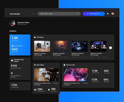 Alive Studio | Dark Mode branding design graphic design illustration landing page landing page design livestream website streamer streaming platform ui uiux