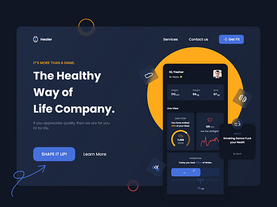 Healer dark mode fitness health medical traking ui ui kit