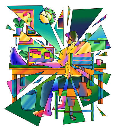 New World of Work - BBC Science Focus affinity affinity designer bold bright digital art digital illustration editorial editorial illustration figurative graphic home office illustration illustrator magazine modern office technology texture vector work from home