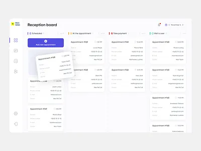 Reception Board appointment board dashboard kanban medicine patient reception ui uidesign uiux ux webdesign