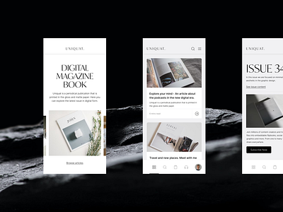 UNIQUAT UI - Digital Magazine Book artdirection articles books branding clean files interface ios iosapp iphone iphone13pro issue layout magazine medium minimal ui userexperience userinterface ux