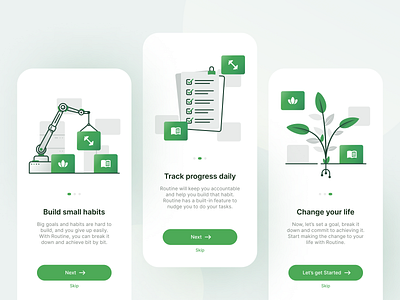 Routine App - Onboarding Illustrations app design application habit interface mobile mobile app mobile ui onboarding product design routine ui ux