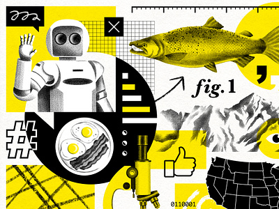 Ginger Case Study - Vox Media collage data dinosaur ginger illustration journalism media microscope news news media politics science spaceship technology trace element vox vox media yellow