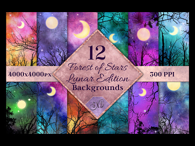 Forest of Stars Lunar Edition Backgrounds digital papers forest background galaxy background galaxy digital paper lunar lunar background lunar digital paper moon moon background moon digital paper
