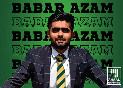 Brilliant Babar Azam - Pakistan Cricket Team Captain artist artwork azam babar cricket design graphic design graphic designer green illustration inspiration pakistan tracing vector