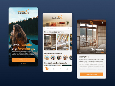 Baluchon app branding couchsurfing design journey logo logotype mobile travel trip ui ux