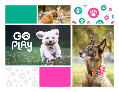 Go Play Moodboard branding daycare design dog green illustration logo paw pawprint pet