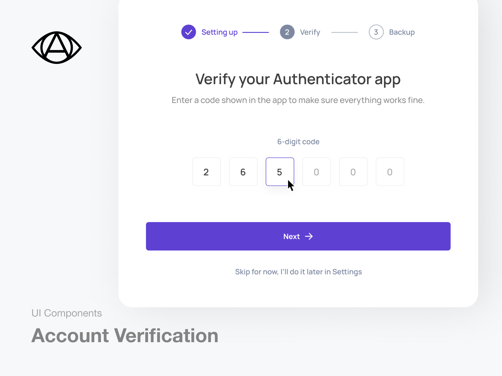 Example of Account Verification - Authenticator App