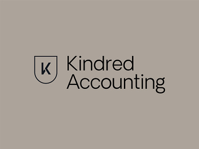 Kindred Accounting accountant accounting black branding brandmark brown corporate crest finance grey icon k ka logo monogram practice professional shield symbol warm grey