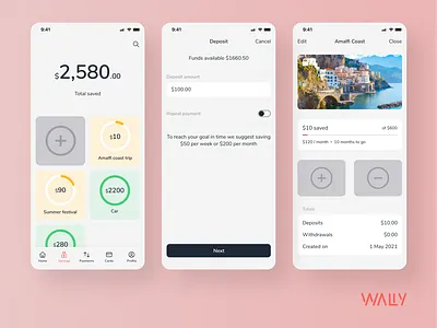 Saving | Wally app design mobile app mobile banking money money transfer online banking saving savings ui ux