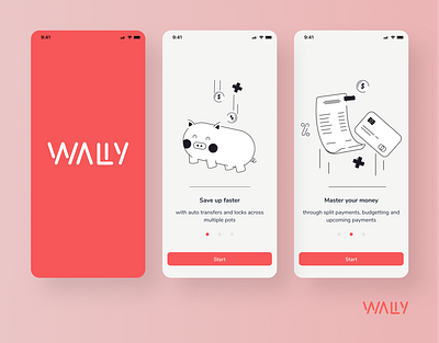 Onboarding | Wally app branding design logo mobile app money online banking transfer ui ux