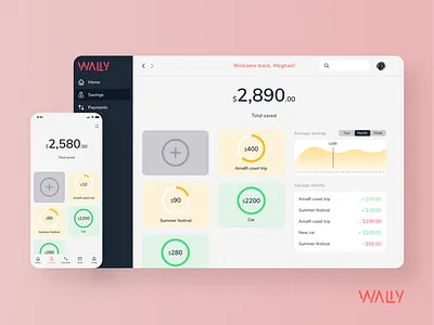 Responsive App | Wally branding desktop mobile money online banking responsive responsive app save saving ui ui design ux design
