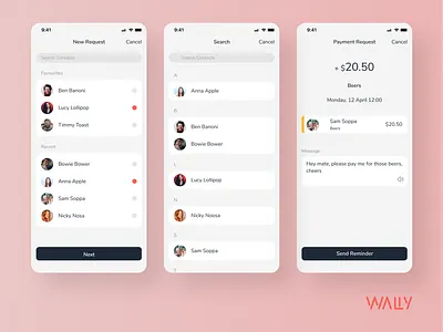 Payment Request | Wally app design digital bank mobile app money online bank online banking request transfer ui design ux design