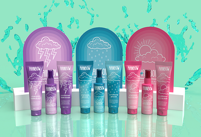 Rainbow Haircare branding conditioner design graphic design hair hair care illustration packaging packaging design shampoo typography vector