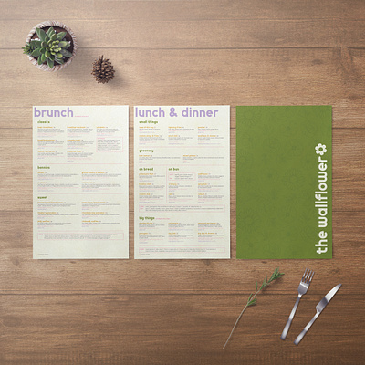 The Wallflower branding design graphic design illustration logo menu menu design pattern print design restaurant typography vector