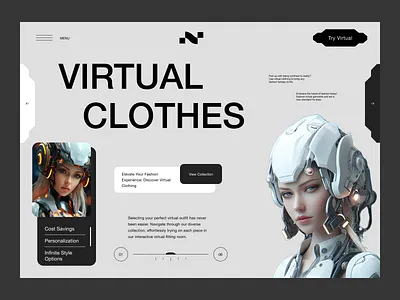 VIRTUAL CLOTHES FASHION WEBSITE clean layout collections cost savings easy navigation fashion fashion experience fashion website interactive design landing page modern robot ui ui design ux virtual outfit vr vr clothing vr fitting room web design website