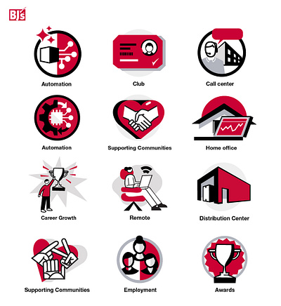 BJs Wholesale Icons awards careers community employment icons illustration jobs