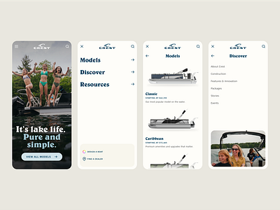 Crest Pontoons Mobile Navigation boat branding mobile navigation pontoon ui ui design ux ux design web design