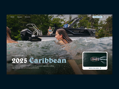 Layered Desktop Video Banner for Crest Pontoons banner boat boating desktop home page interactive pontoon thumbnail typography ui ui design ux ux design video web design website