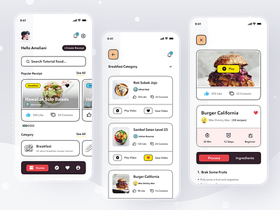Cooking Apps app branding card clean cook cookings design illustration ios logo mobile profile tutorial ui video