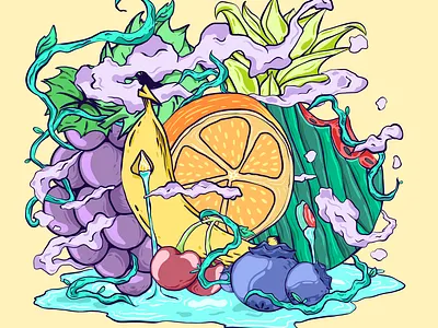 Fresh And Healty design flatdesign fruits graphic design illustration lineart logo vector