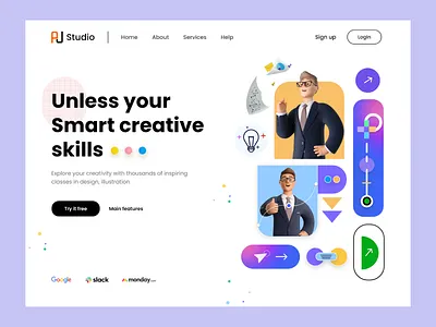 Creative Skills – Hero header exploration 3d design system geometry gradient header hero banner isometric landing page minimal minimal website popular prototype skill transparent userflow ux design