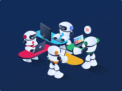 Blink Team Work bots illustration isometric minimal robot slack team vector work