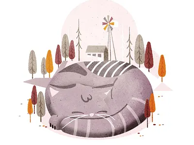 Big Kitty autumn cat fall illustration illustrator landscape minimalist texture vector