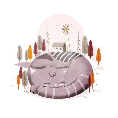 Big Kitty autumn cat fall illustration illustrator landscape minimalist texture vector