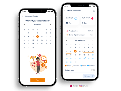 Menstural Tracker animation app designs application designs cycle designs logo mobile app design mobile view design mood new orange popular process tracker trending