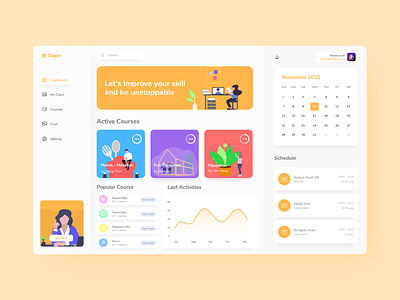 Diajar - Online Course Dashboard 2021 blue clean course dashboard design dribbble illustration learning minimalist november online orange purple red satriawan shot ui vector