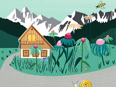 Alps alps cabin climate echinea eco ecosystem flowers grass green illustration insects ipad memories mountaincabin mountains nature personal procreate sketch yellow