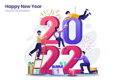 Happy New Year Flat Illustration business celebrate celebration character christmas concept flat flat illustration gift holiday illustration new new year new years people sale vector web website year