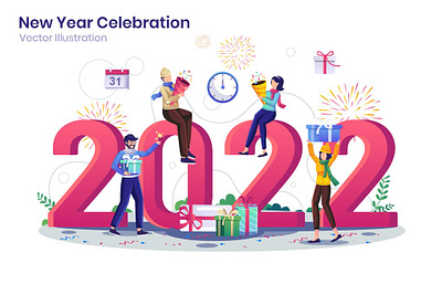 New Year Celebration Flat Illustration business celebrate celebration character christmas concept flat flat illustration gift holiday illustration new new year new years people sale vector web website year