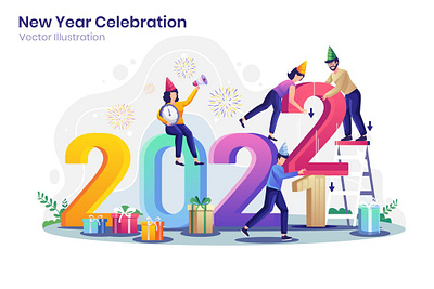 New Year Celebration Flat Illustration business celebrate celebration character christmas concept flat flat illustration gift holiday illustration new new year new years people sale vector web website year