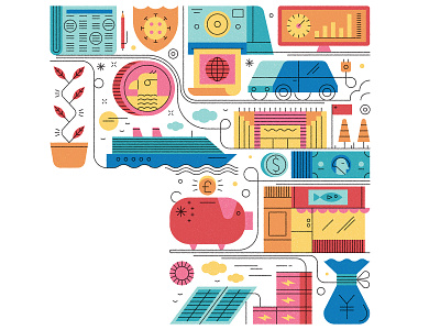 Rathbones bev bitcoin currency design drawing editorial electric cars financials fintech graphic illustration investments money ships solar energy sustainability texture vector