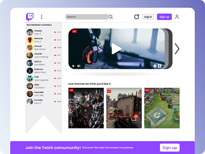 Twitch landing page app branding css design figma html illustration logo ui ui design uiux vector web design website website design