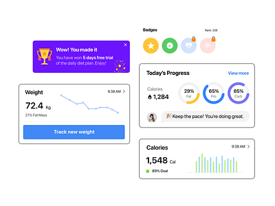 App Widgets app badges brand calories congratulations counter graph milestone progress rings tracking ui ux weight widget widgets