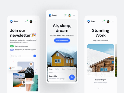 Fleet – Travel Shopping UI kit – Mobile app breakpoint card clean design minimal mobile mobile design navigation newsletter responsive responsive website shopping slide travel ui ui design ux ux design web design