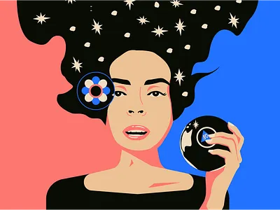 No colorful eight ball face geometric hair magic mystical no portrait spiritual symmetry witch woman