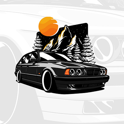 BMW E34 Touring art automobile automotive bmw car carart design drawing e34 illustration illustrator logo style touring vector