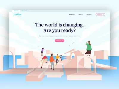 Positive Group website homepage branding bright illustration people positive web design